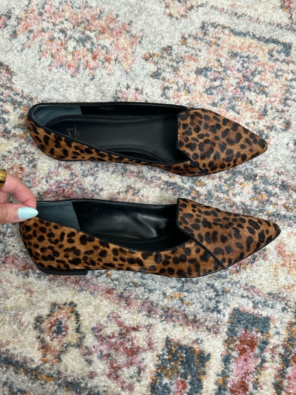 Marc Fisher Leopard Print Pony Hair Flats Pointed Toe Loafers Cow Hair Size 8.5